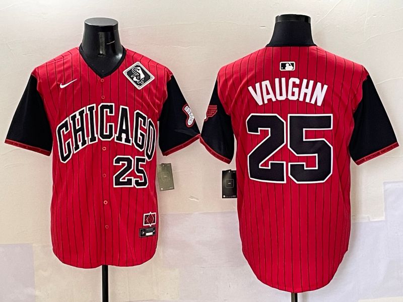 Men Chicago White Sox #25 Vaughn Red Stripe Joint Name Nike 2025 MLB Jersey style 6